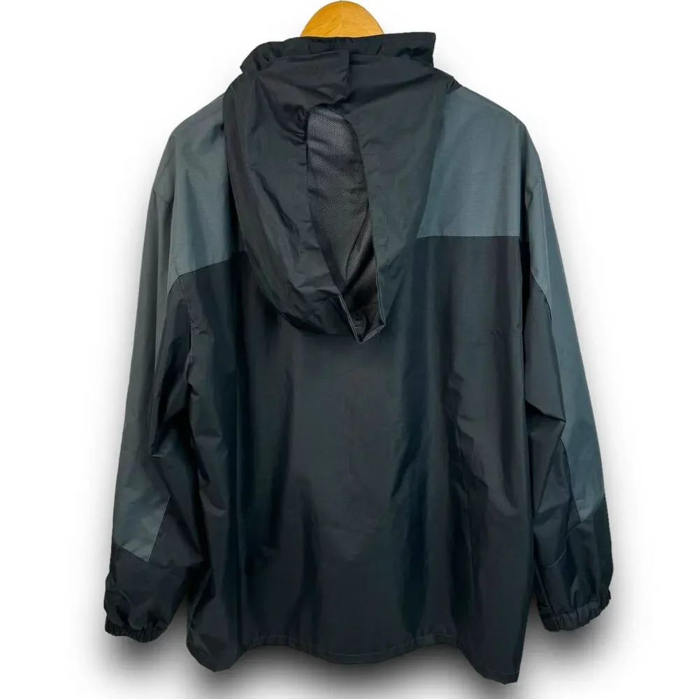 TEZO Mens Windbreaker Rain Jacket Water Resistant Removable Hood Black Gray XL